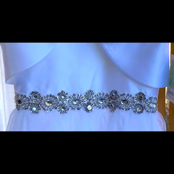 BONNIE JEAN TULLE & SATIN DRESS WITH BOLERO JACKET & RHINESTONE CLASP - Picture 6 of 13